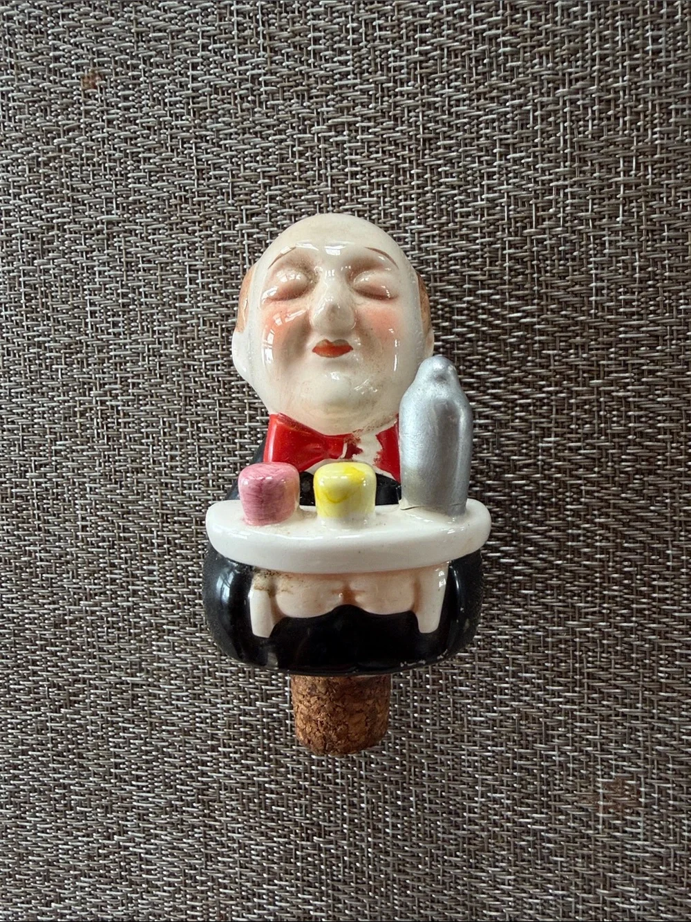 Vintage 1980's Ceramic Butler Bottle Stopper Charming!